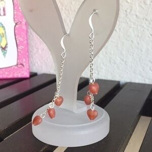 2/$29 Handmade Triple Heart Chain Dangle Earrings Orange Pastel Layers